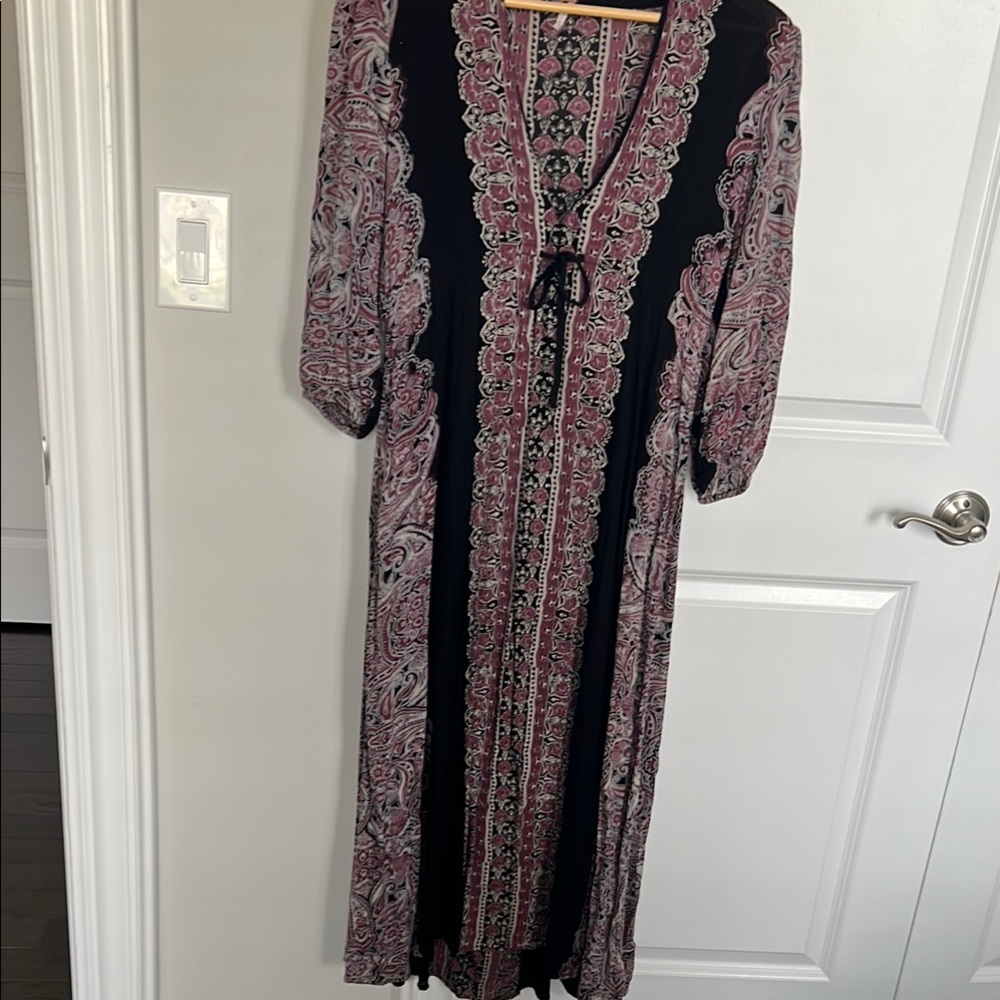 Free People Pink and Black Bishop Sleeve Dress